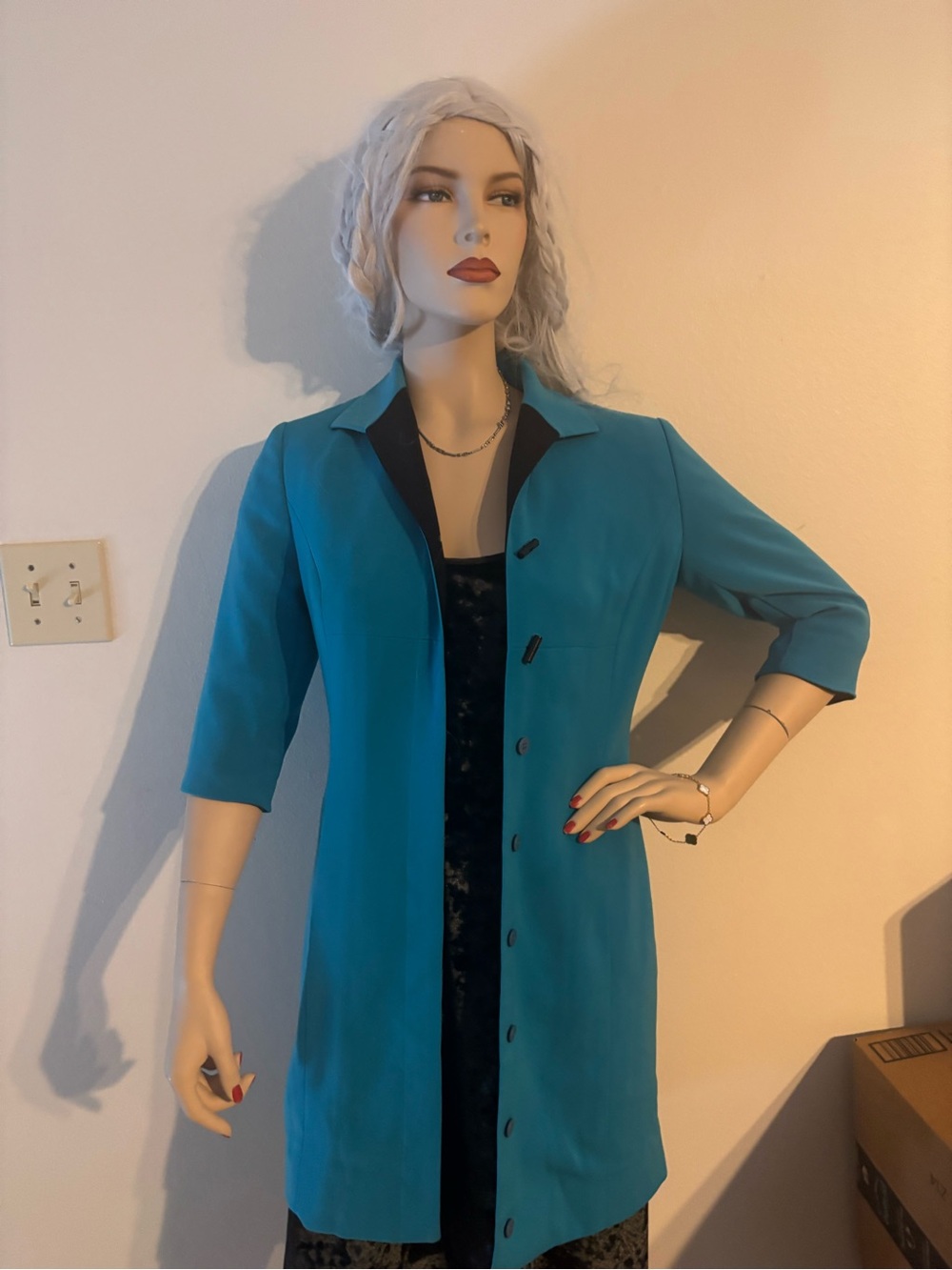 Vintage Kasper Blue Three-Quarter Sleeve Long Coat
